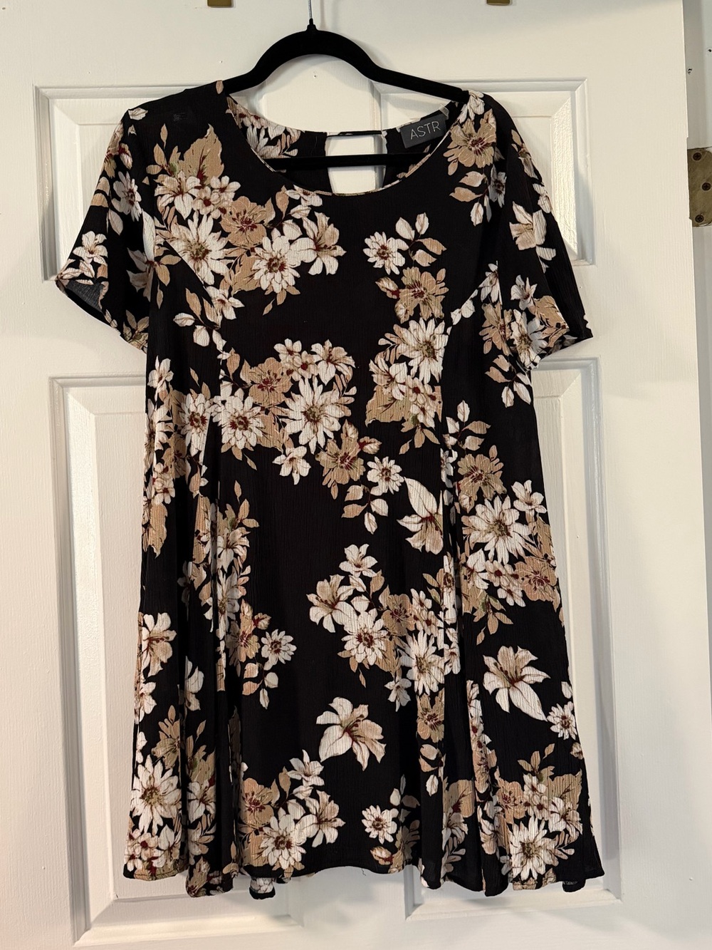 Astr Black Floral Short-Sleeve Swing Dress